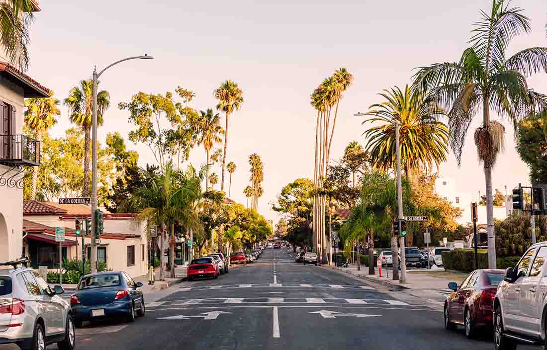View of a street in California during the day.