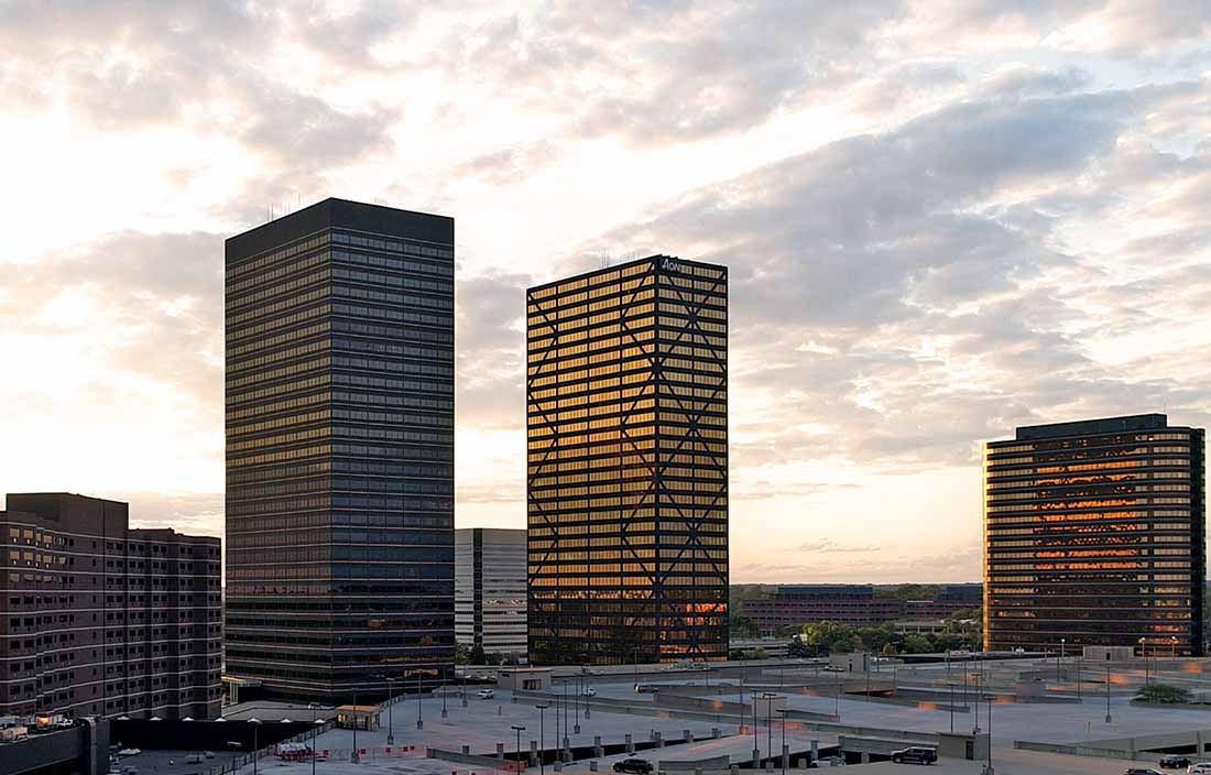 Skyline view of the 3000 Town Center building in Southfield, MI.