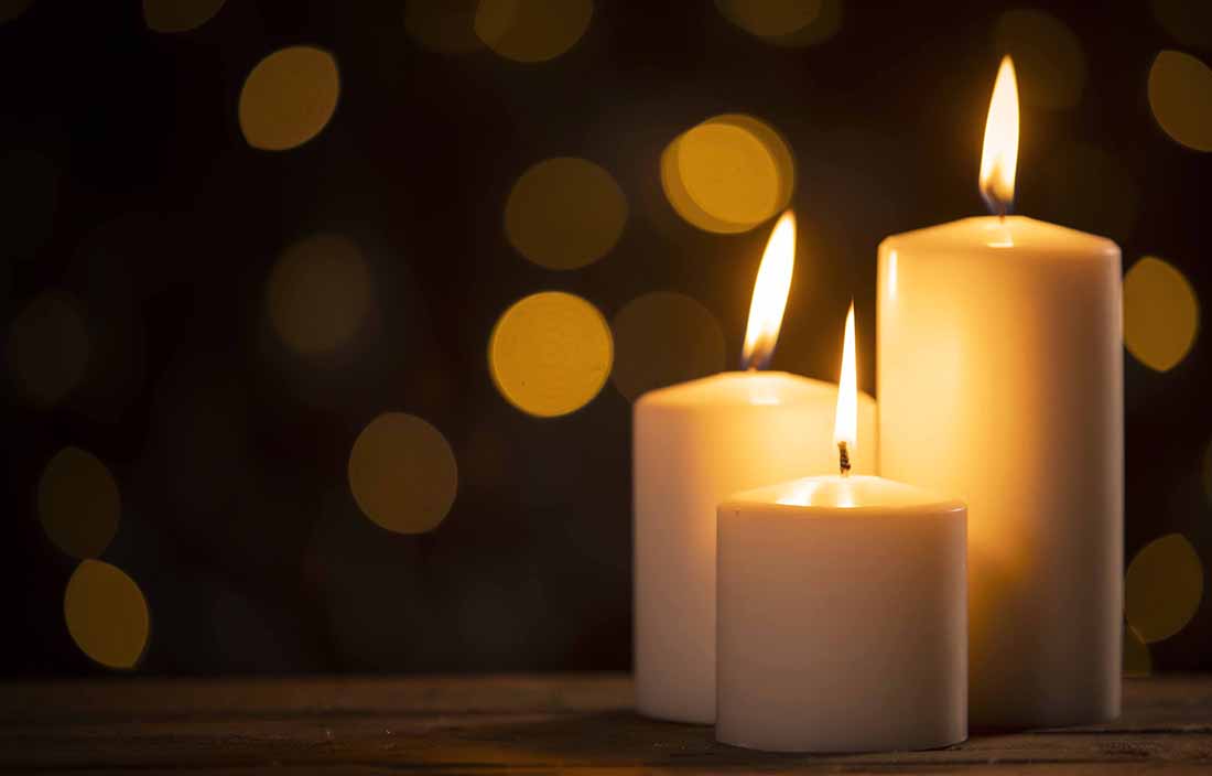 Close-up view of candles burning.