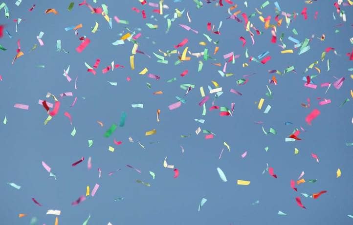 Confetti flying in the air.