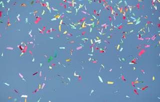 Confetti flying in the air.