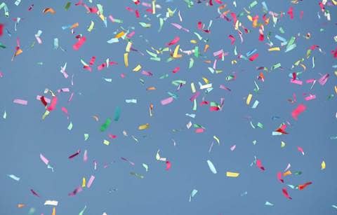 Confetti flying in the air.