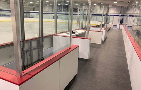 Birmingham Ice Arena player boxes beside the ice
