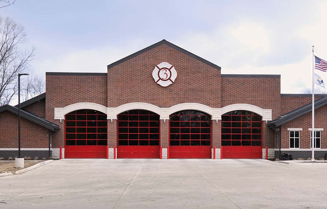 Commerce Township Fire Station 3 exterior photo of the bay doors