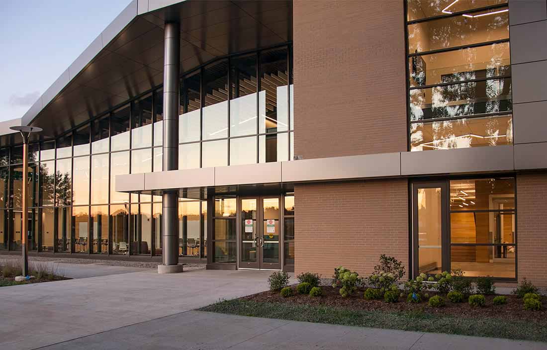 Exterior entrance to Northwestern Michigan College West Hall Innovation Center in Traverse City, MI