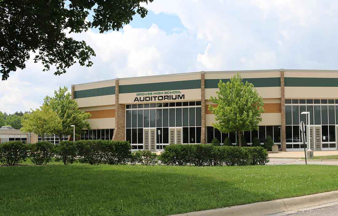 Photo of Birmingham Public Schools MI Auditorium Exterior Entrance, a major project during the 2015 Bond Program with owner's representative Plante Moran Cresa