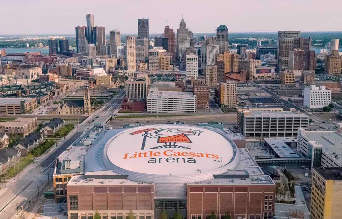 Aerial view of Detroit's new Little Caesars Arena