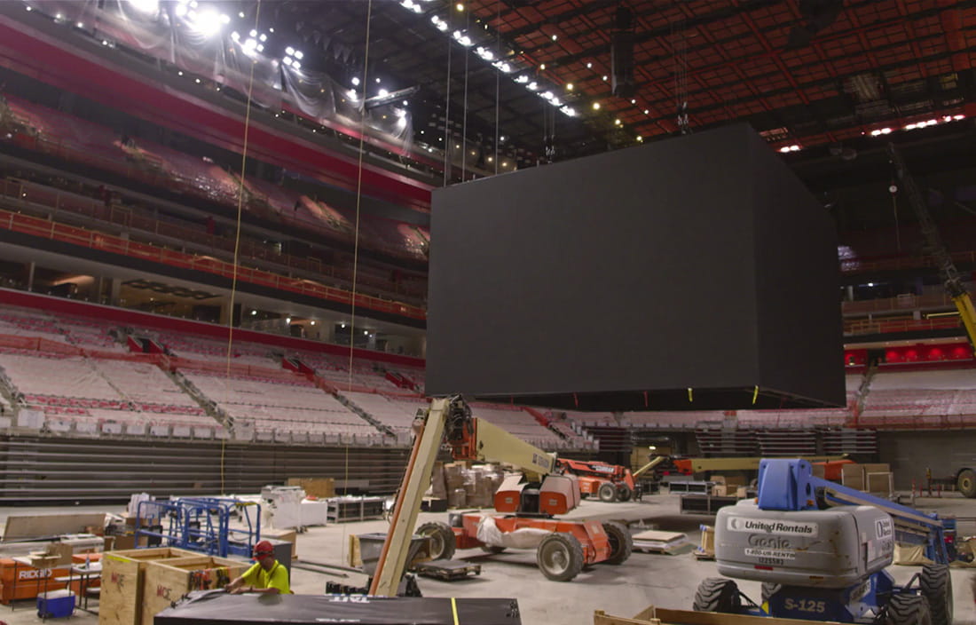 Little Caesars Arena new scoreboard under construction