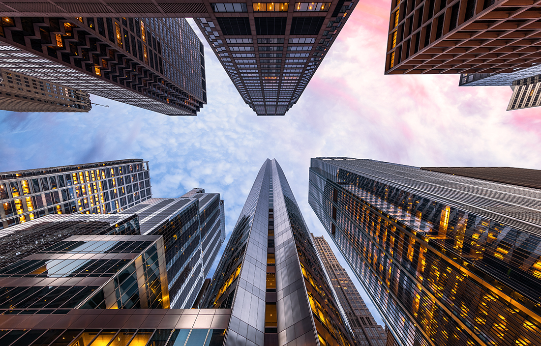 View of building in Detroit, Michigan, from the ground up