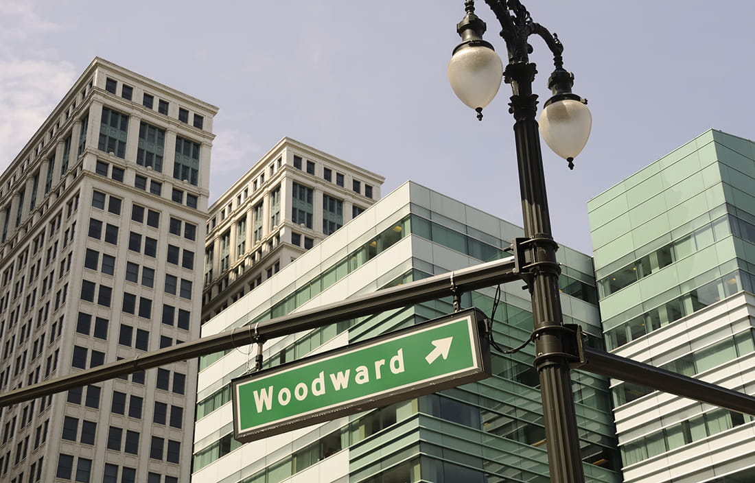 Photo of Woodward Avenue sign in Detroit, Michigan