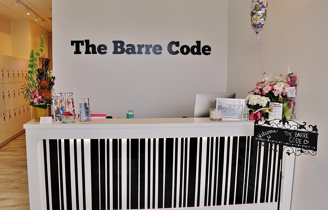 Reception desk for the new East Lansing, Michigan, location of The Barre Code