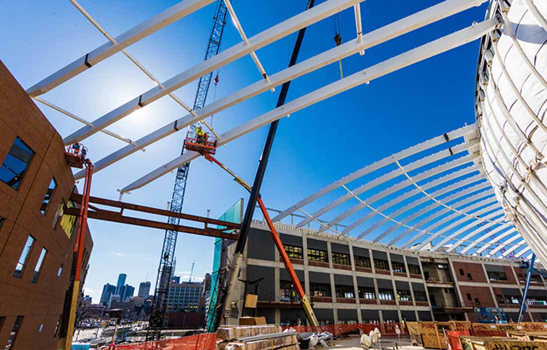 Image of Little Caesars Arena construction during Red Wings Alumni tour