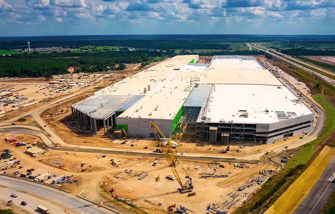 Sky view of an industrial building under construction