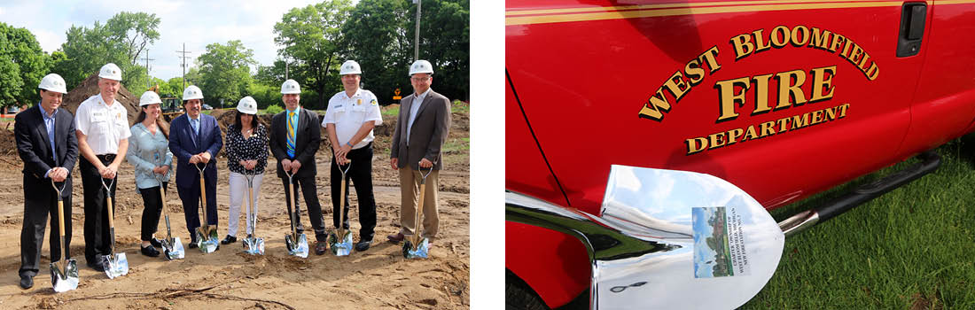 Images of the groundbreaking ceremony at the West Bloomfield Fire Station site with Plante Moran Cresa