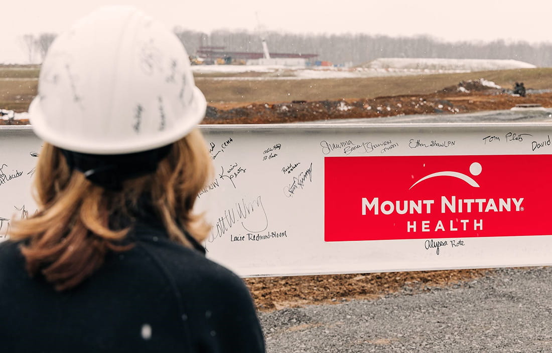 Mount Nittany Health Outpatient Center beam signing for topping out ceremony