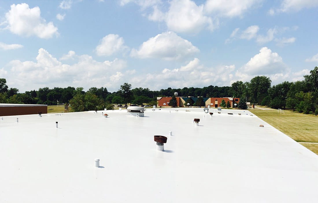 Image of a Farmington Public Schools school building roof that was recently fixed