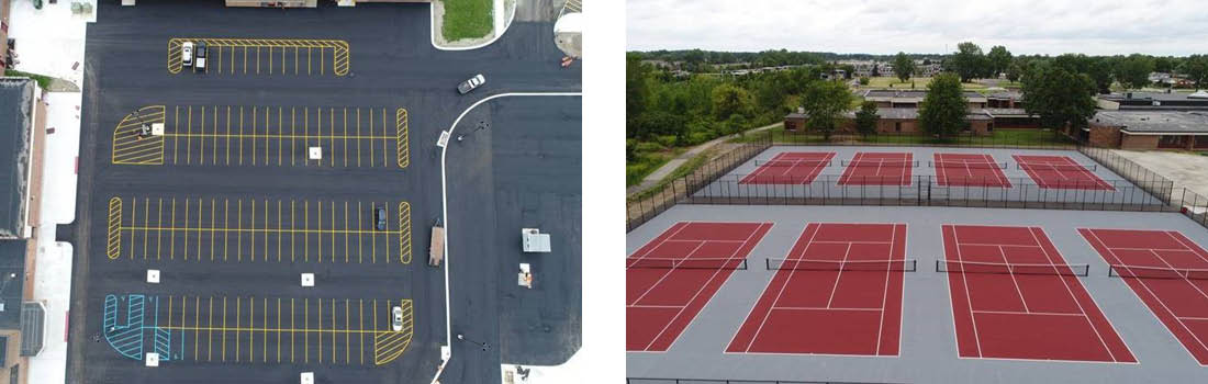 Parking lot and new tennis court in Southgate Community School District