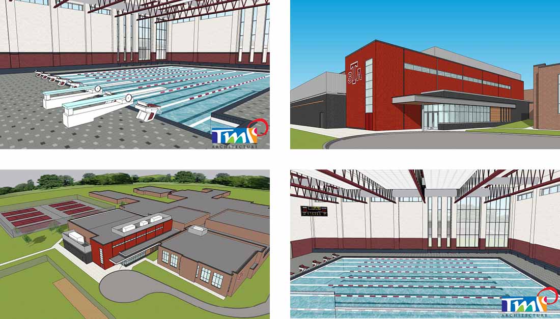 Southgate Community Schools, Michigan, USA, renderings of interior and exterior of new pool at Anderson High School