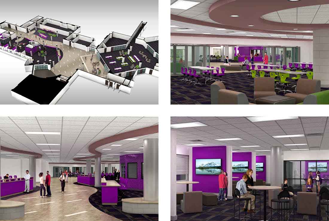 Woodhaven High School, part of Woodhaven-Brownstown School District, new project-based learning zone and media center renderings