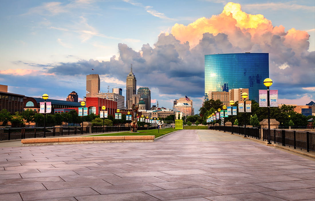 Image of long sidewalk and buildings in Indianapolis, Indiana