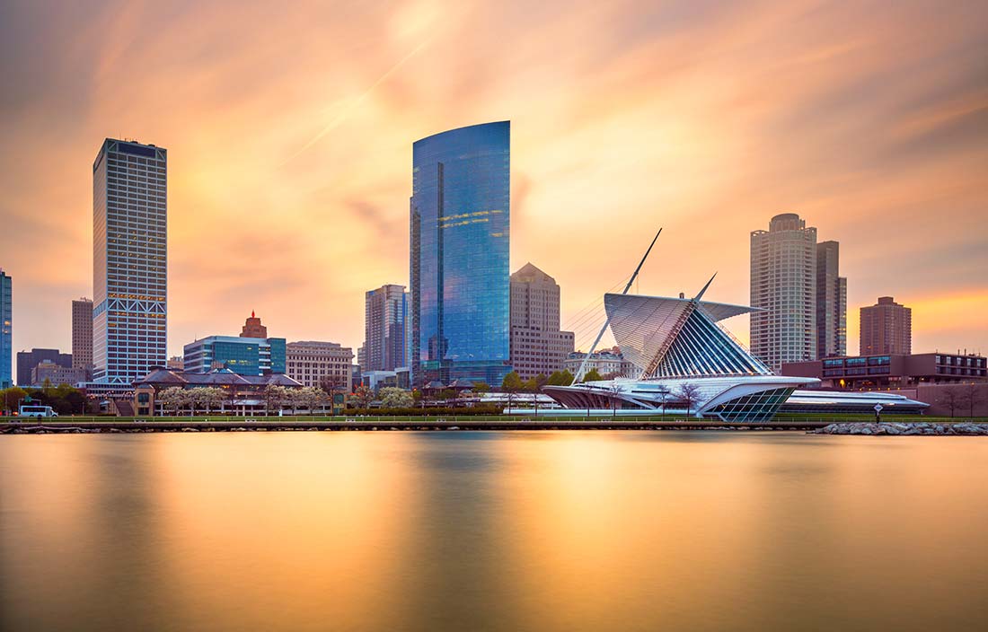 Water and skyline of Milwaukee. Wisconsin, USA
