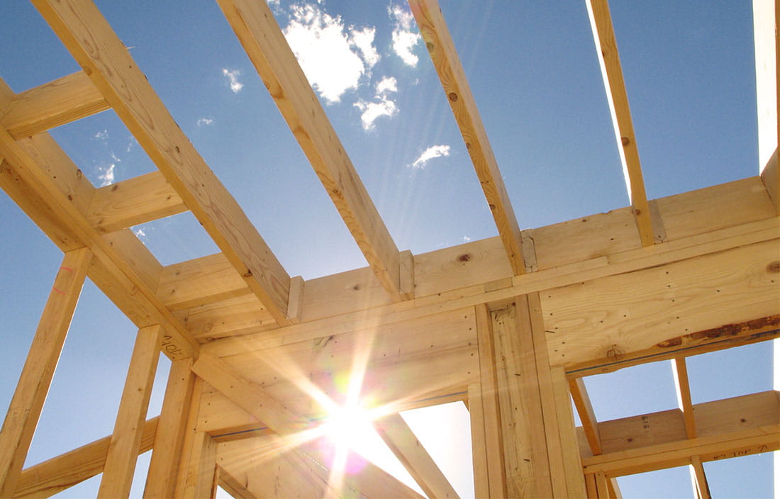 Sparkling Sunlight Framed Within Senior Housing Wood Construction Framing