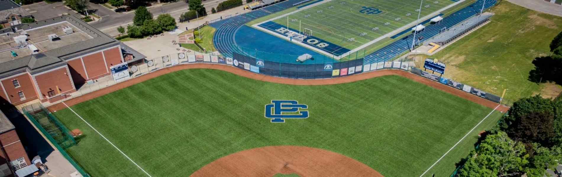 Aerial of athletic fields at Grosse Pointe Public School System in Michigan, USA