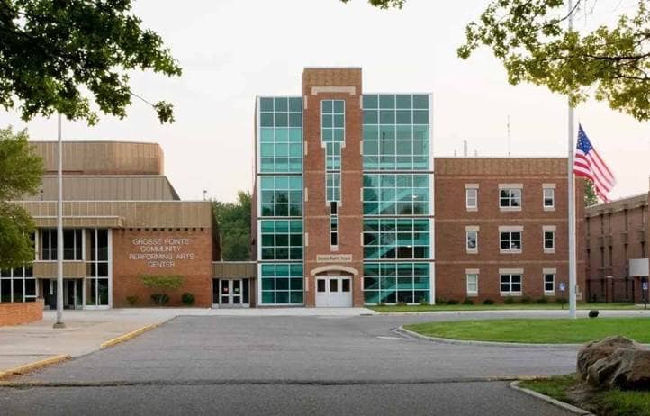 Exterior of school building at Grosse Pointe Public School System in Michigan, USA