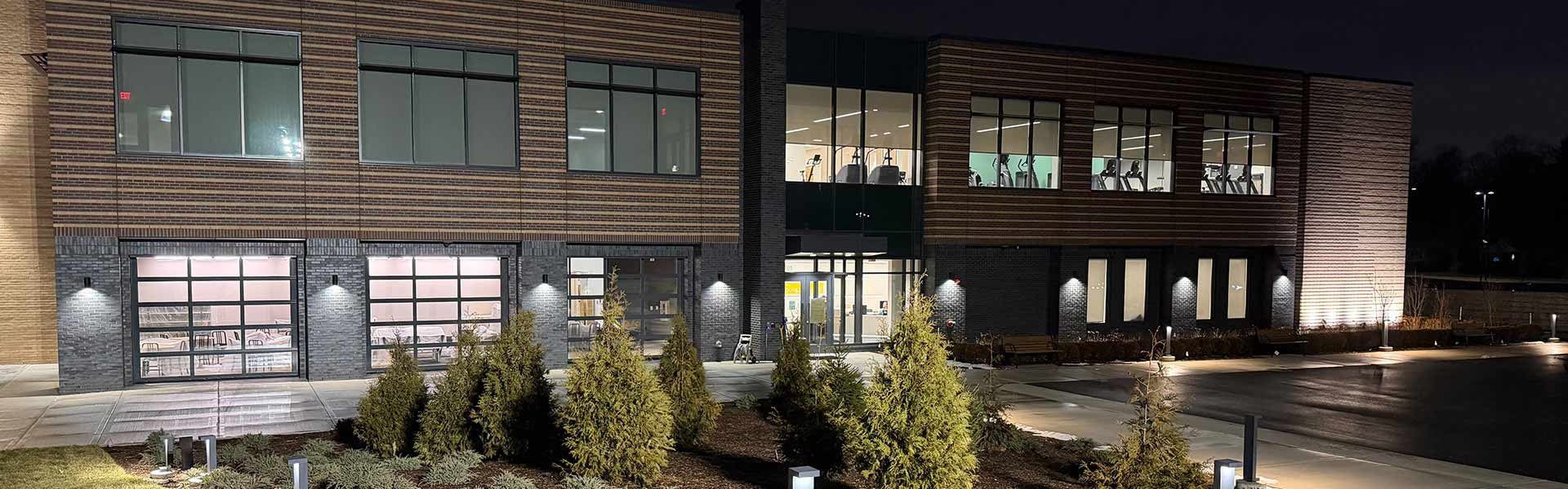 Redford Township Recreation Center exterior at night