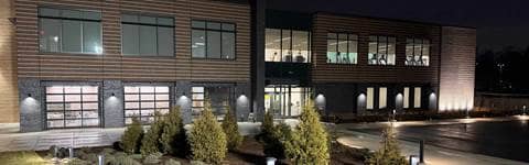Redford Township Recreation Center exterior at night