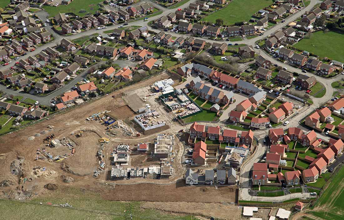 Aerial view of a new housing development being built
