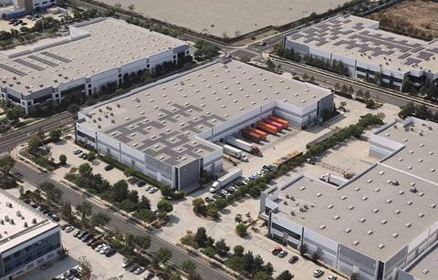 Aerial photo of the KONG distribution facility in Long Beach, CA