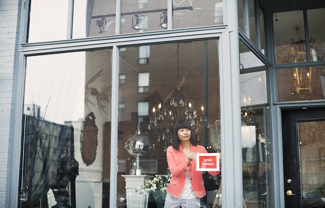 Help wanted sign in window