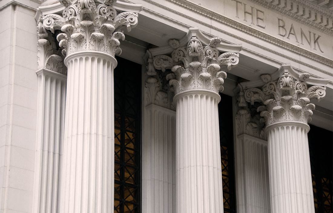 View of columns of a government capital building.